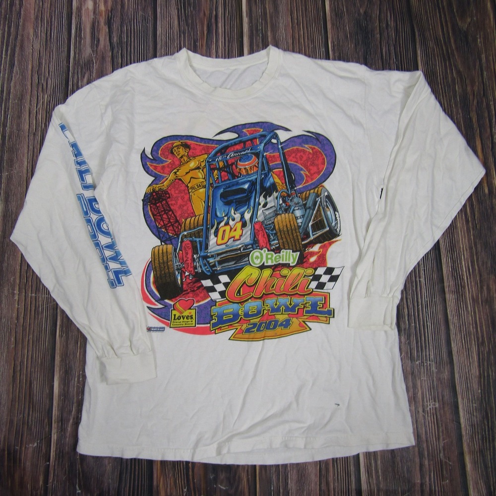 Vintage O'Reilly Chili Bowl Shirt Mens Large‎ White Racing Tulsa Expo 2004 2000s